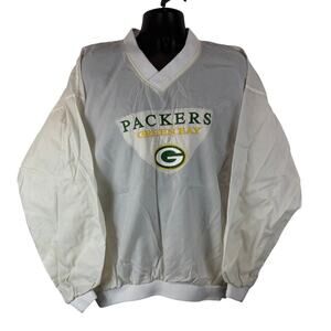 Vintage Pro Player Green Bay Packers Pullover Windbreaker White Size Large